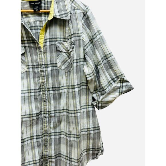 Lane Bryant Plaid‎ Button Down Shirt 18/20 Black White Yellow Plus Size - Picture 5 of 8